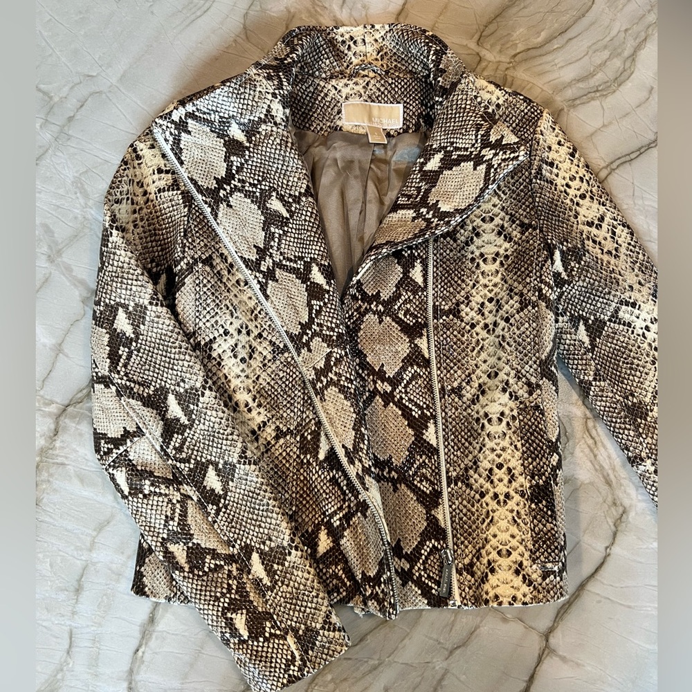 Michael Kors Snake-print Leather Jacket